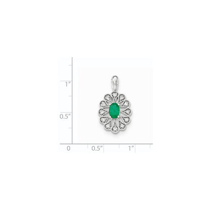 14K White Gold Real Diamond and Emerald Pendant