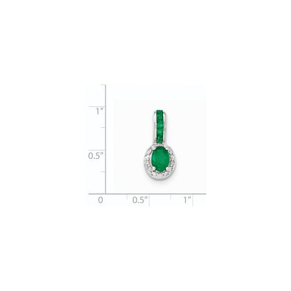 14K White GoldReal Diamond and Emerald w/Halo Pendant