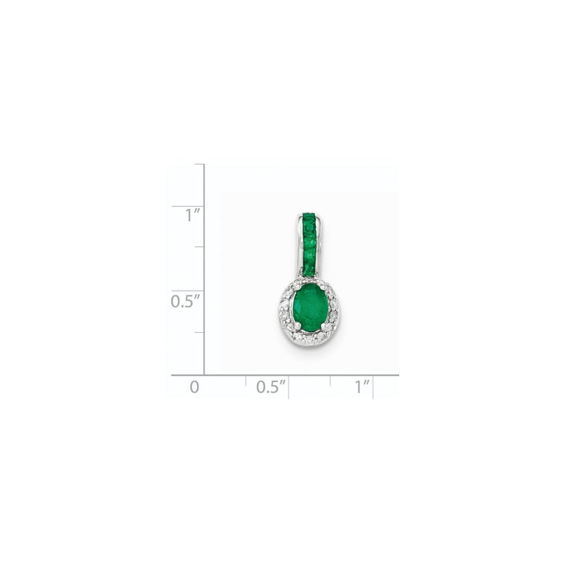 14K White GoldReal Diamond and Emerald w/Halo Pendant