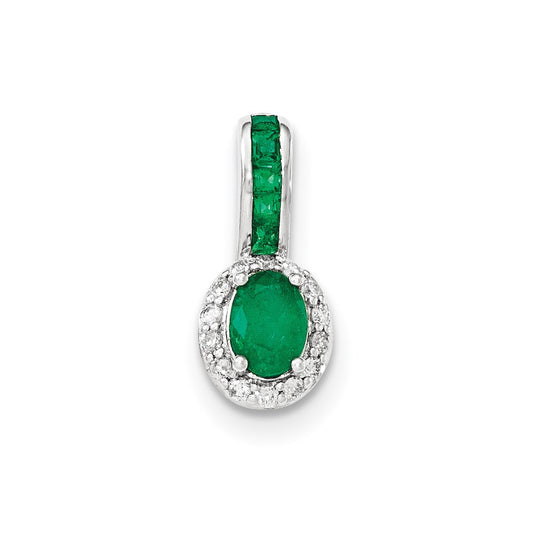 14K White GoldReal Diamond and Emerald w/Halo Pendant