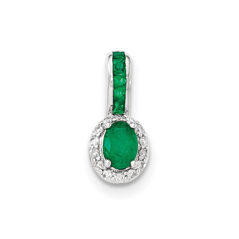 14K White GoldReal Diamond and Emerald w/Halo Pendant