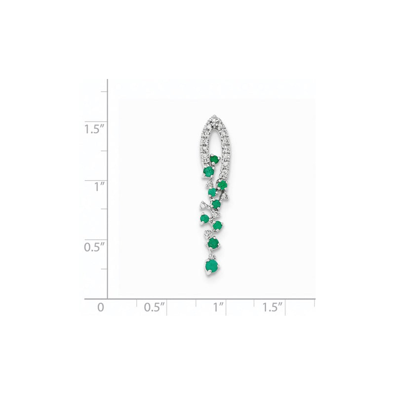 14k White Gold Real Diamond & Emerald Pendant