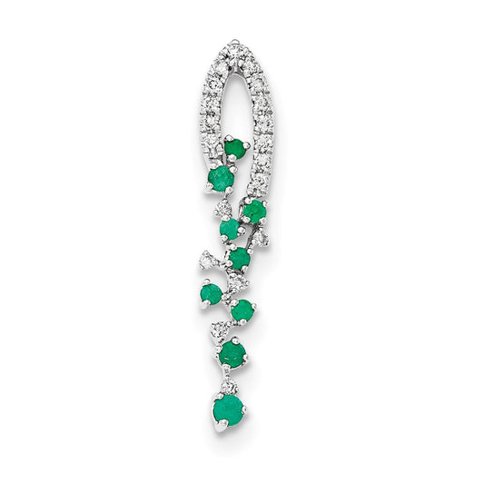 14k White Gold Real Diamond & Emerald Pendant