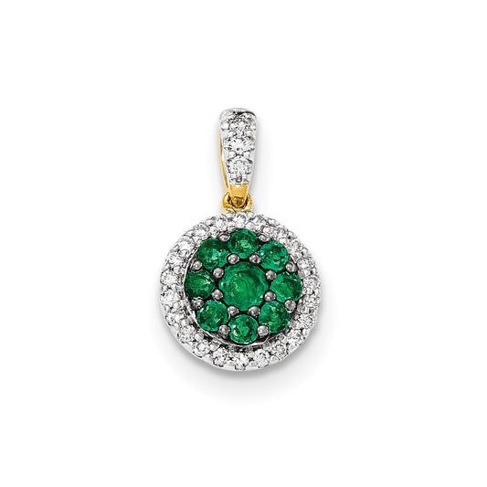 14k Two-tone Gold Real Diamond and Emerald Pendant