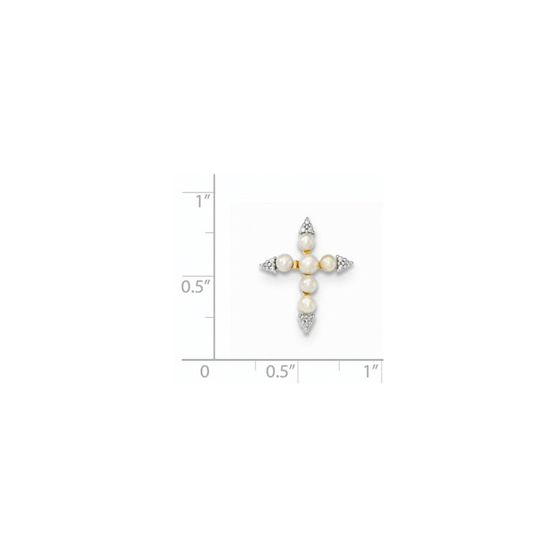 14K Yellow Gold FW Cultured Button Pearl and Real Diamond Cross Pendant