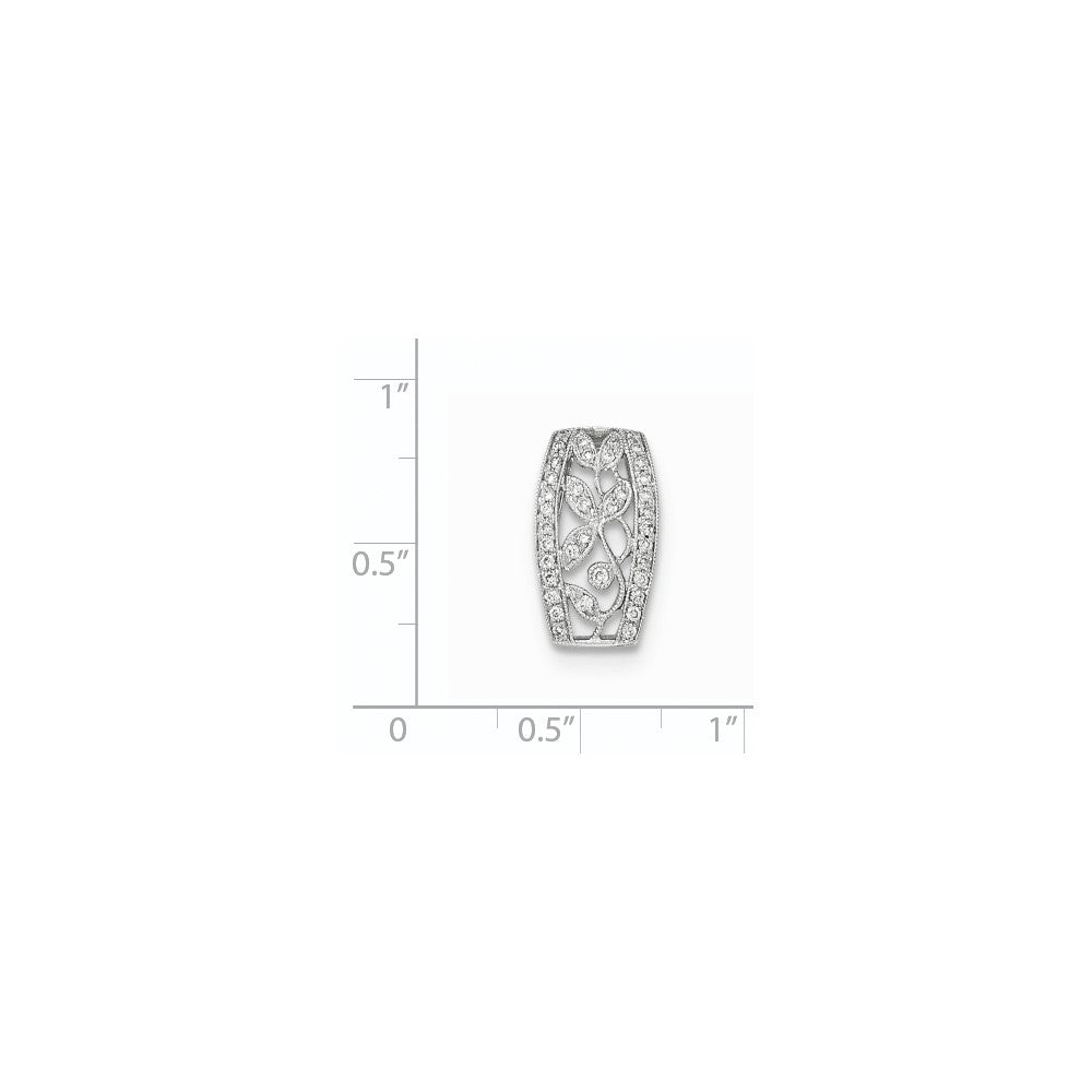 14K White GoldReal Diamond Openwork Leaves w/Milgrain Pendant