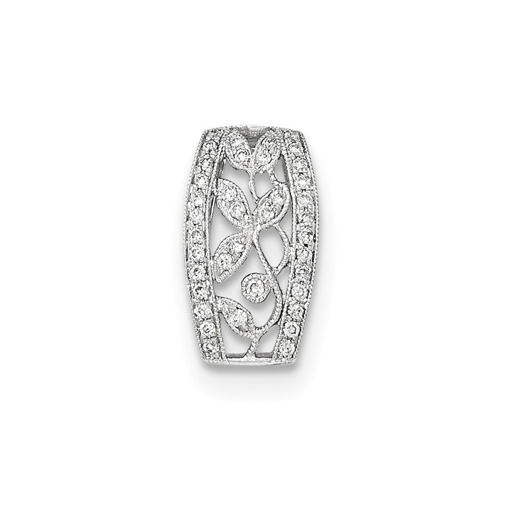 14K White GoldReal Diamond Openwork Leaves w/Milgrain Pendant