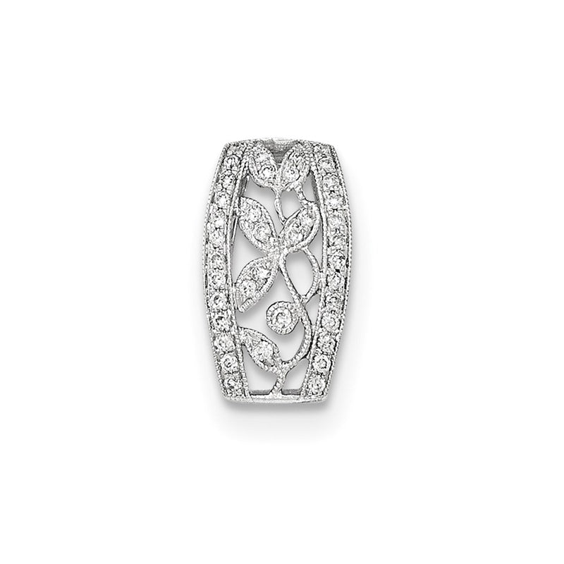 14K White GoldReal Diamond Openwork Leaves w/Milgrain Pendant