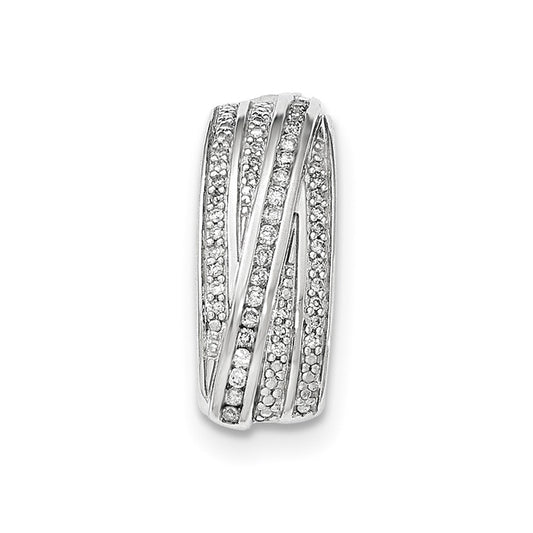 14K White Gold Real Diamond Polished Chain Slide Pendant