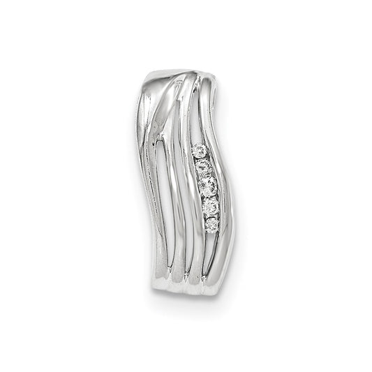 14K White Gold Real Diamond Polished Chain Slide Pendant