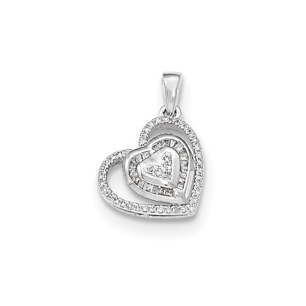 14k White Gold Real Diamond Heart Pendant