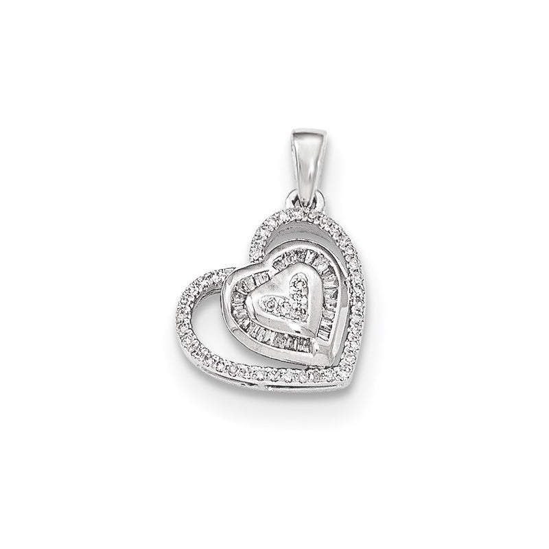 14k White Gold Real Diamond Heart Pendant