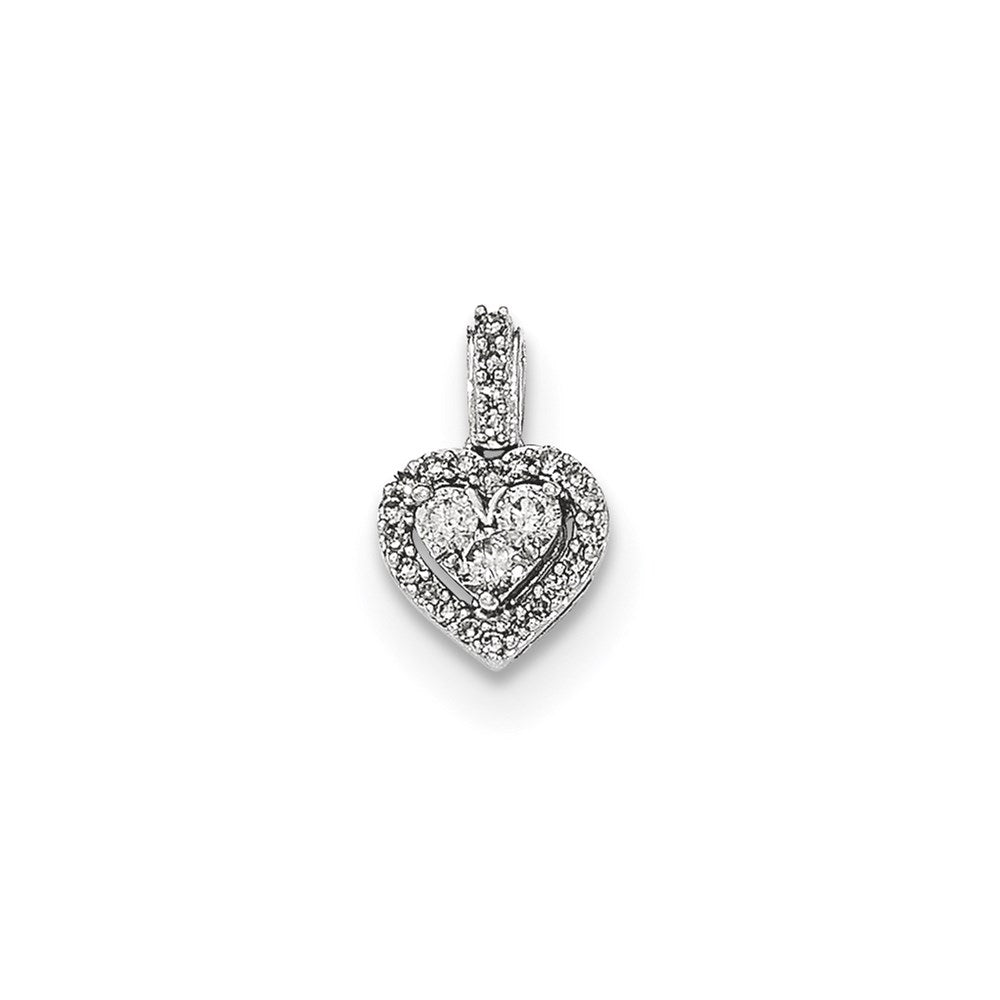 14K White Gold Polished Real Diamond Heart Pendant