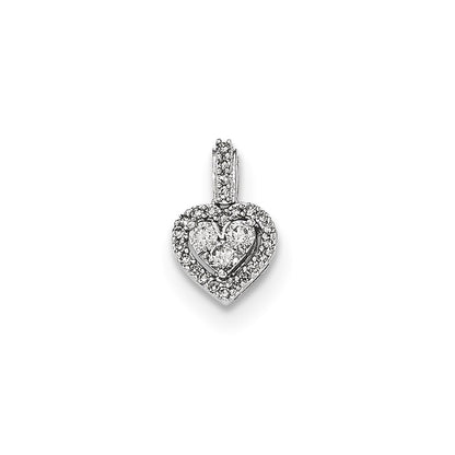 14K White Gold Polished Real Diamond Heart Pendant