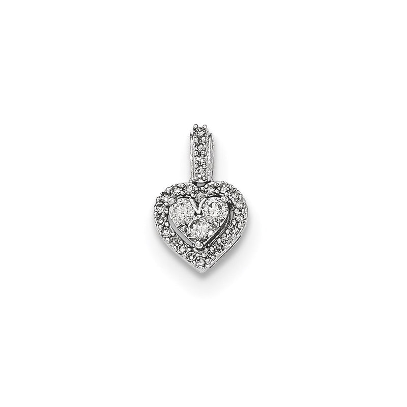 14K White Gold Polished Real Diamond Heart Pendant