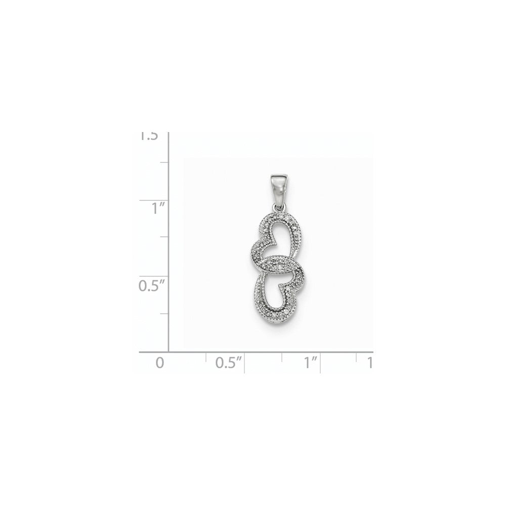 14k White Gold Real Diamond Double Heart Pendant