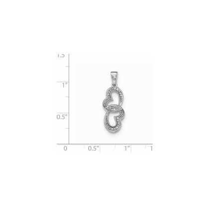 14k White Gold Real Diamond Double Heart Pendant