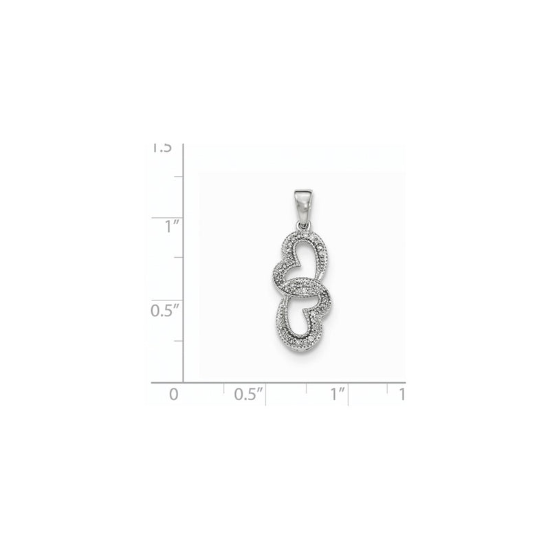 14k White Gold Real Diamond Double Heart Pendant
