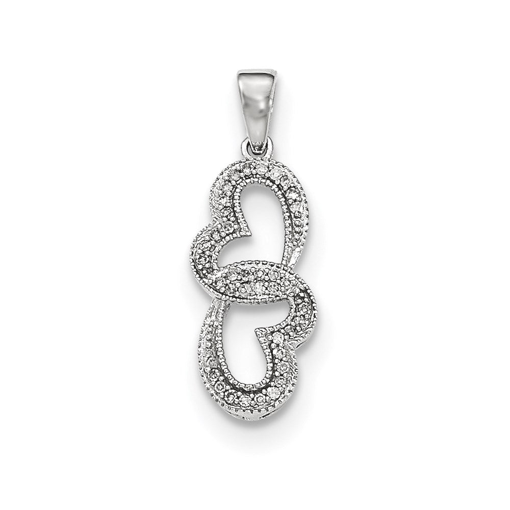 14k White Gold Real Diamond Double Heart Pendant