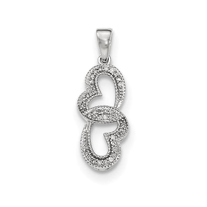 14k White Gold Real Diamond Double Heart Pendant