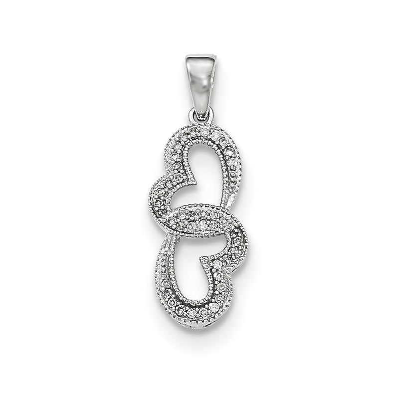 14k White Gold Real Diamond Double Heart Pendant