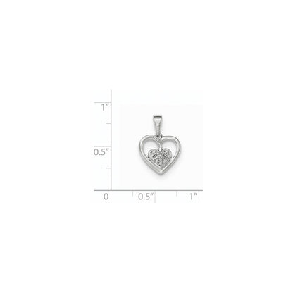 14kt White gold Polished Real Diamond Heart Pendant