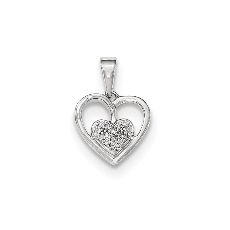 14kt White gold Polished Real Diamond Heart Pendant