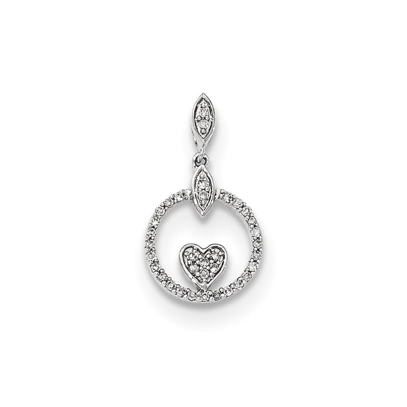 14k White Gold Polished Circle w/Heart Real Diamond Pendant