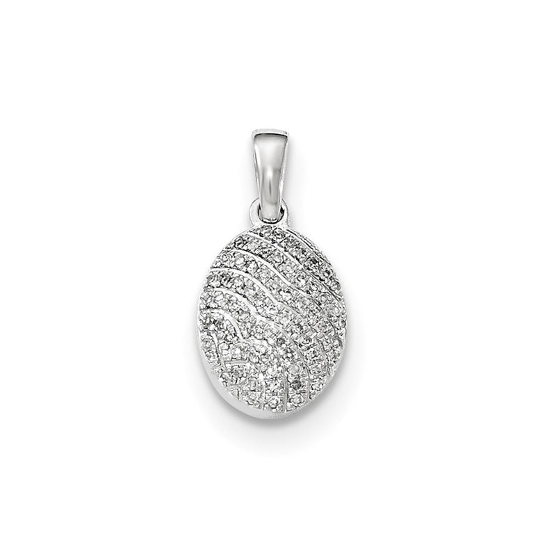 14k White Gold Real Diamond Oval Shape Pendant