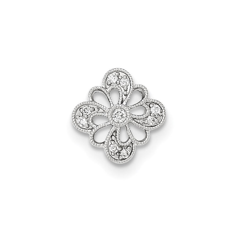 14K White GoldReal Diamond Openwork w/Milgrain Pendant
