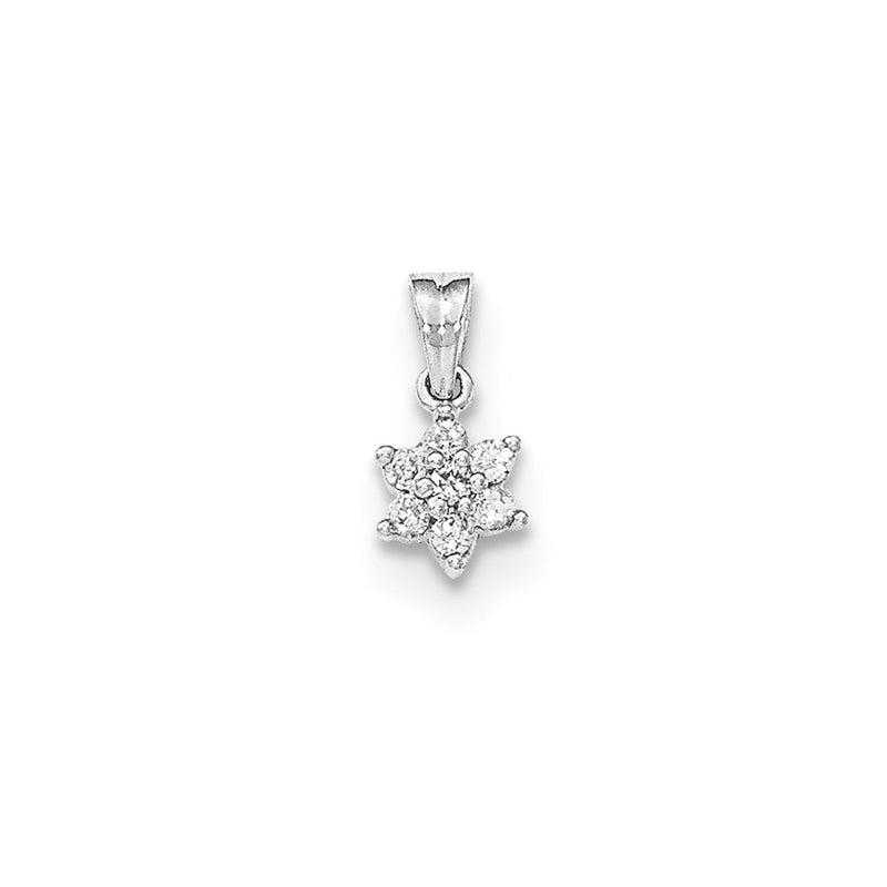 14k White Gold Polished Flower Real Diamond Pendant