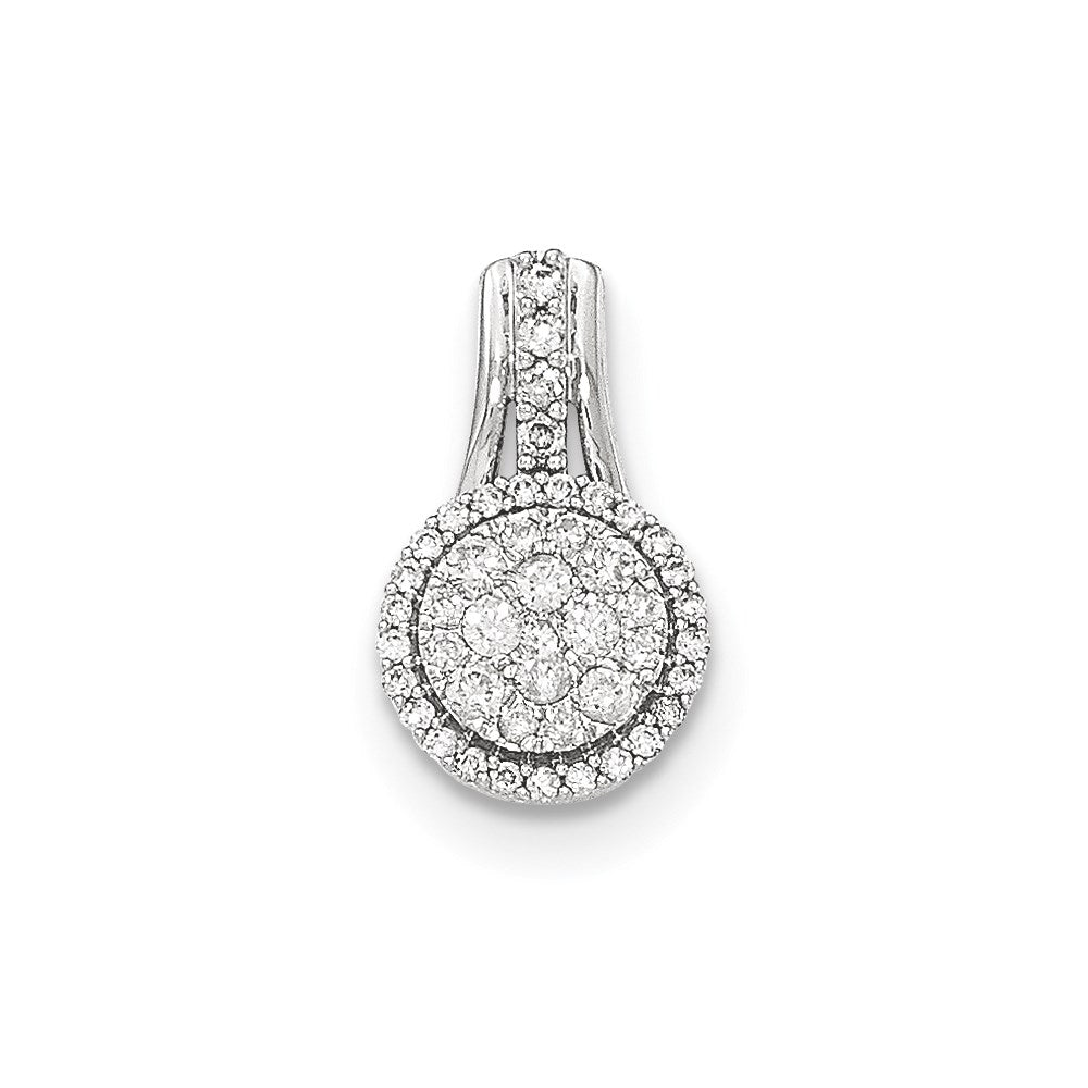 14k White Gold Real Diamond Polished Circle Pendant