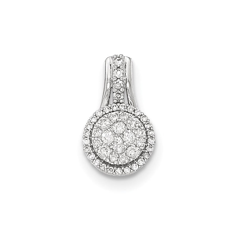 14k White Gold Real Diamond Polished Circle Pendant