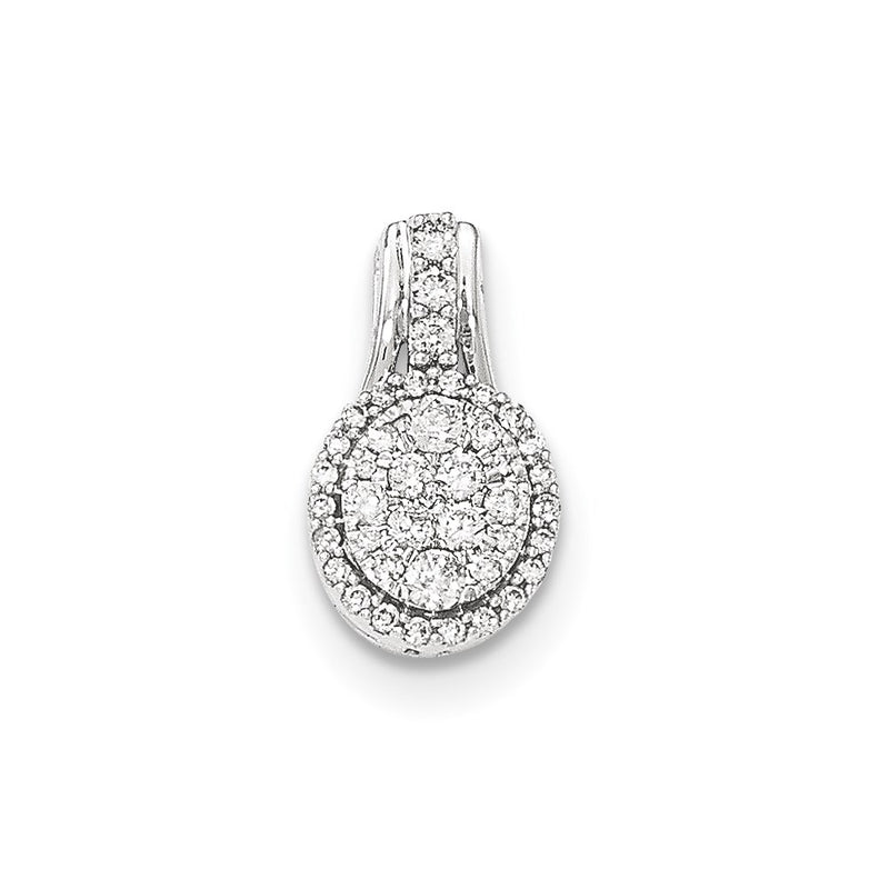 14k White Gold Real Diamond Polished Oval Pendant
