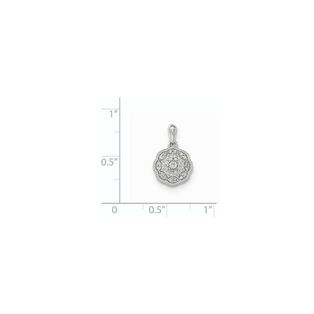 14K White Gold Real Diamond Round Pendant