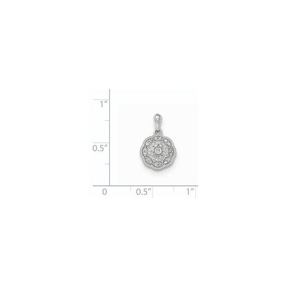 14K White Gold Real Diamond Round Pendant