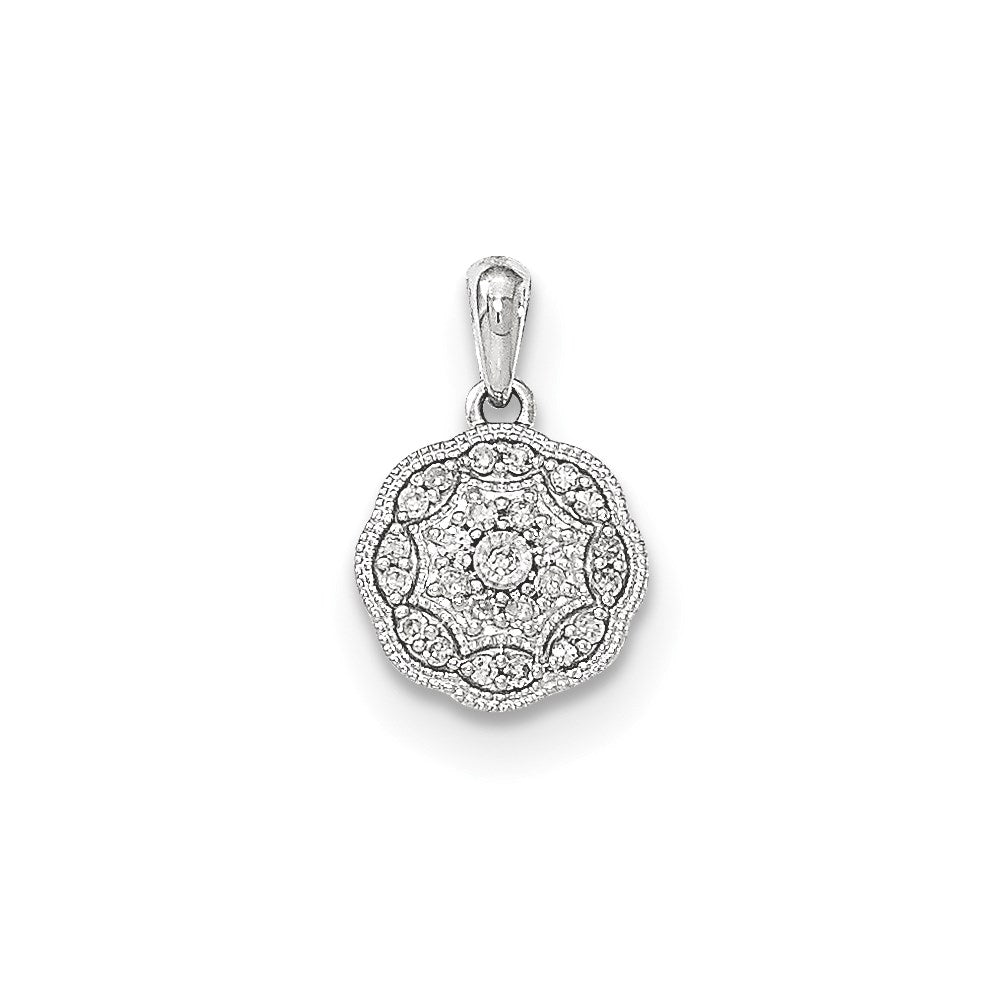 14K White Gold Real Diamond Round Pendant