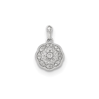 14K White Gold Real Diamond Round Pendant
