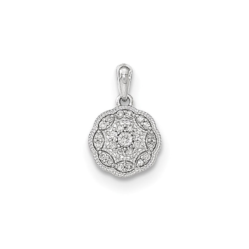 14K White Gold Real Diamond Round Pendant
