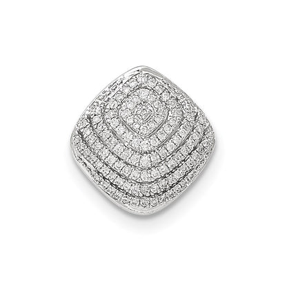 14k White Gold Polished Square Shape Real Diamond Chain Slide Pendant