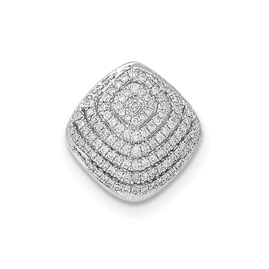 14k White Gold Polished Square Shape Real Diamond Chain Slide Pendant