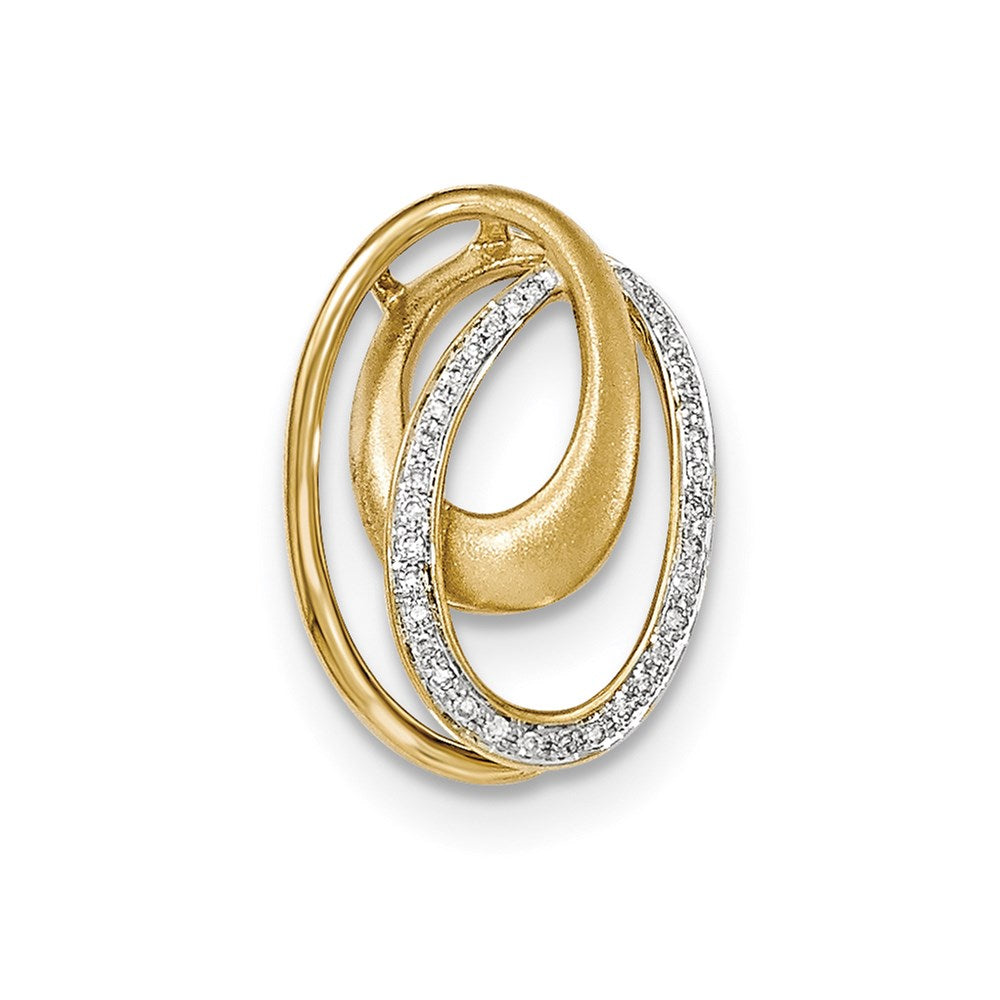 14k Yellow Gold Real Diamond Satin Oval Chain Slide