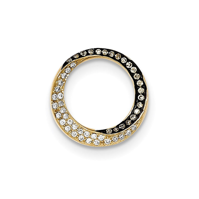 14K Yellow Gold Champagne/White Real Diamond Circle Pendant