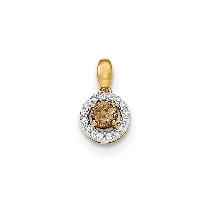 14K Yellow Gold Champagne & White Real Diamond Pendant