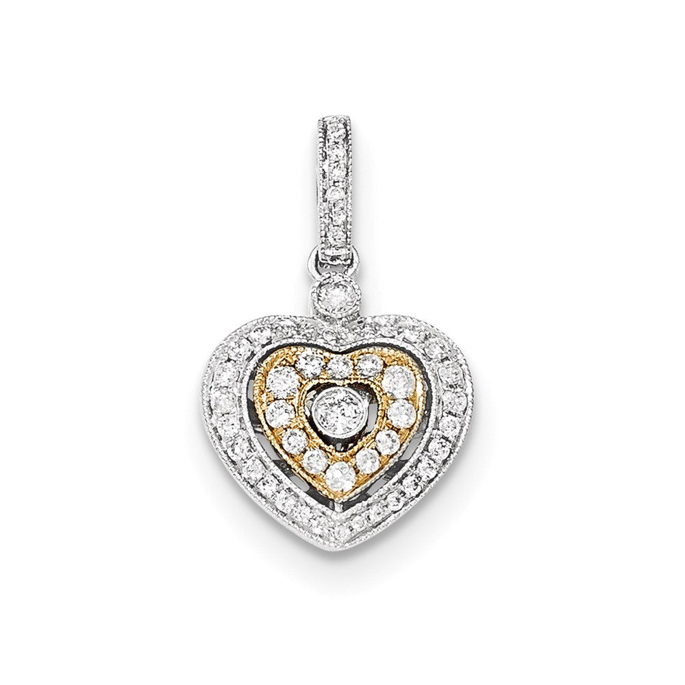 14k Two-Tone Gold Real Diamond Heart Pendant