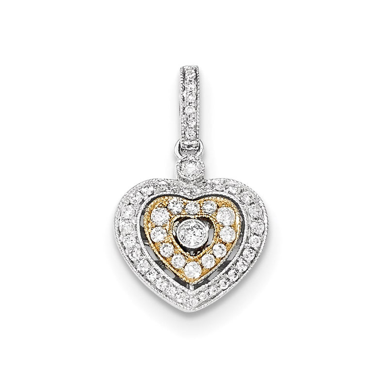 14k Two-Tone Gold Real Diamond Heart Pendant