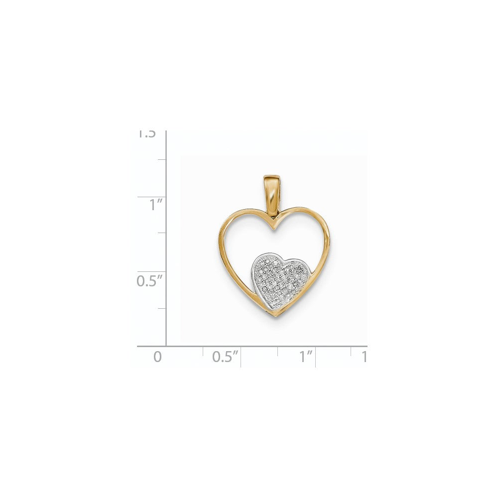 14K Yellow Gold Real Diamond Open Heart Pendant