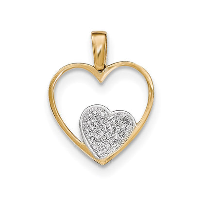 14K Yellow Gold Real Diamond Open Heart Pendant