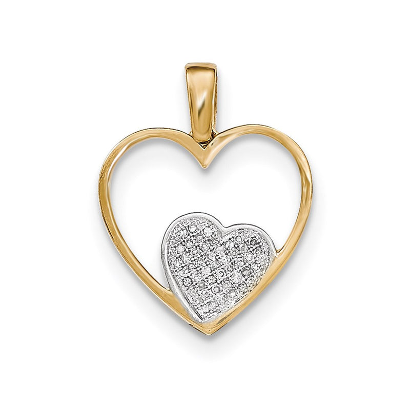 14K Yellow Gold Real Diamond Open Heart Pendant