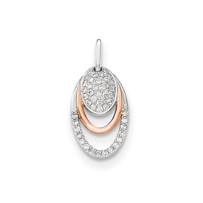 14K Two-Tone Gold Real Diamond Oval Shape Pendant